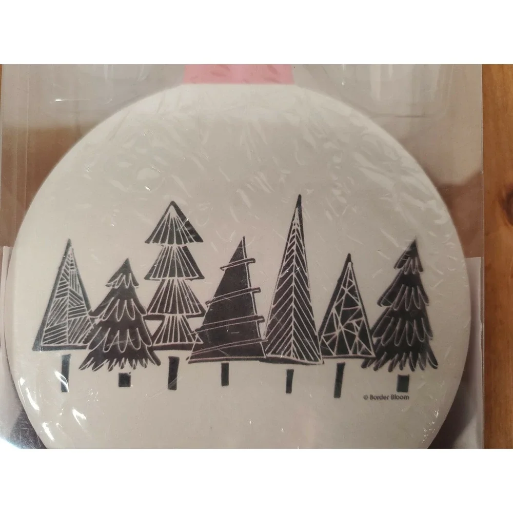 Holiday Time Coasters Ornament Shaped Modern Christmas Trees Stoneware Set of 4
